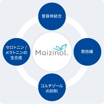 Maizinol 受容体結合 筋弛緩 コルチゾールの抑制 セロトニン/メラトニンの生合成